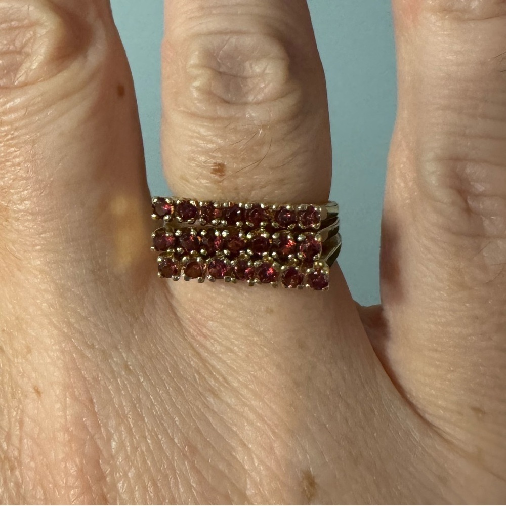 14k Gold and Garnet Rings - set of 3